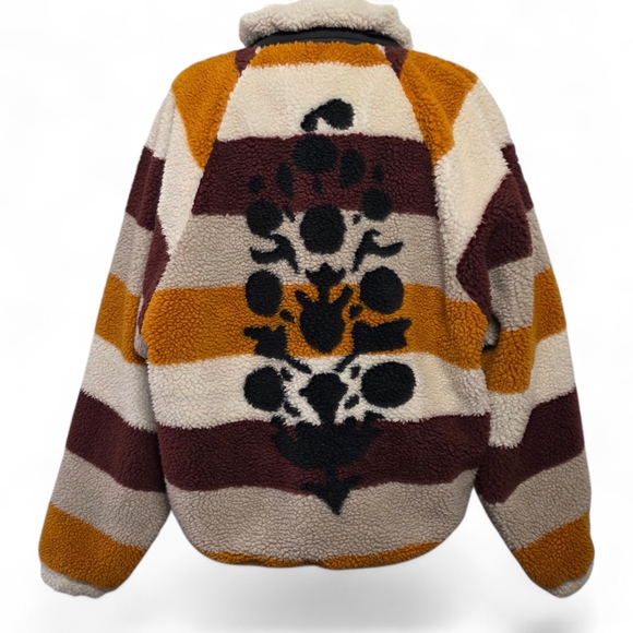 FP Movement by Free People Striped Teddy Jacket - Brown, Cream, and Orange